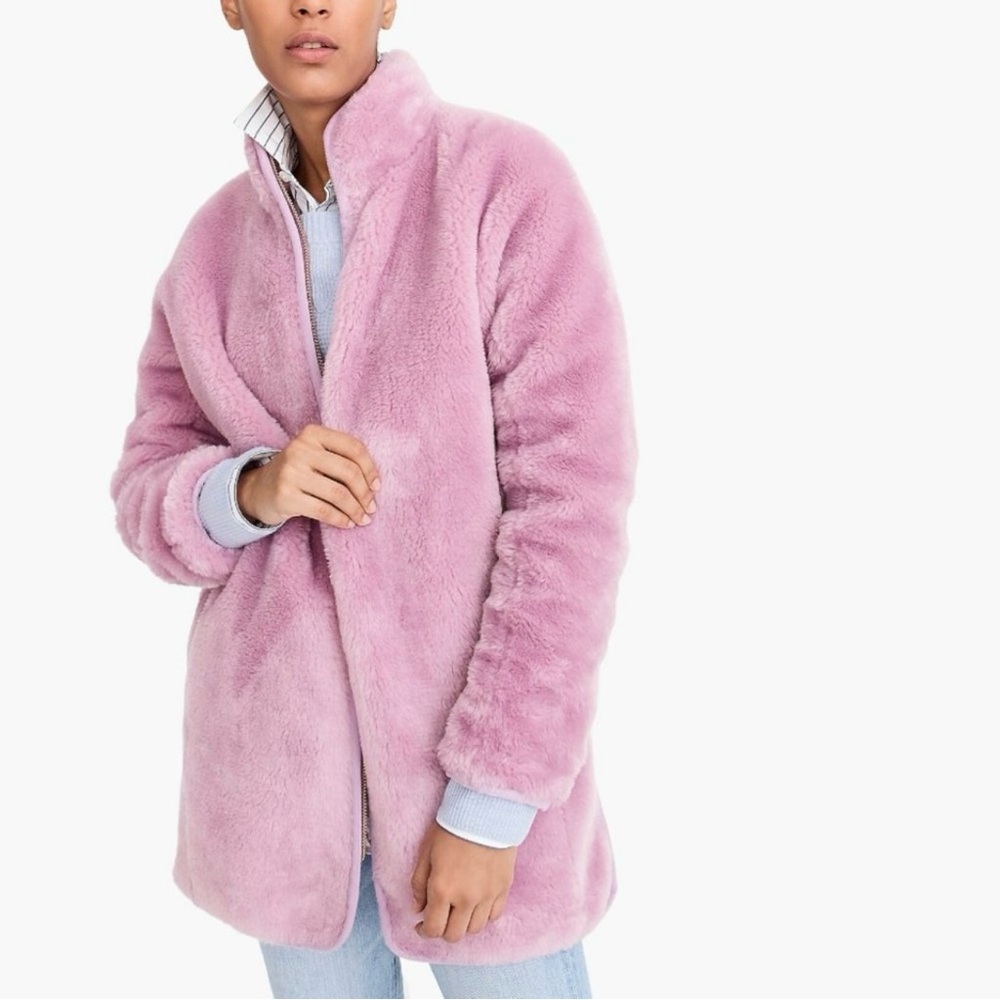 J. Crew Zip Up Teddy Plush Fleece Coat Smoky Wisteria Lavender size Large NWT